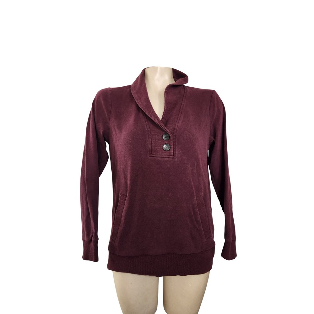 Banana Republic Womens Shawl Collar Pullover Sweatshirt Burgundy Maroon S office